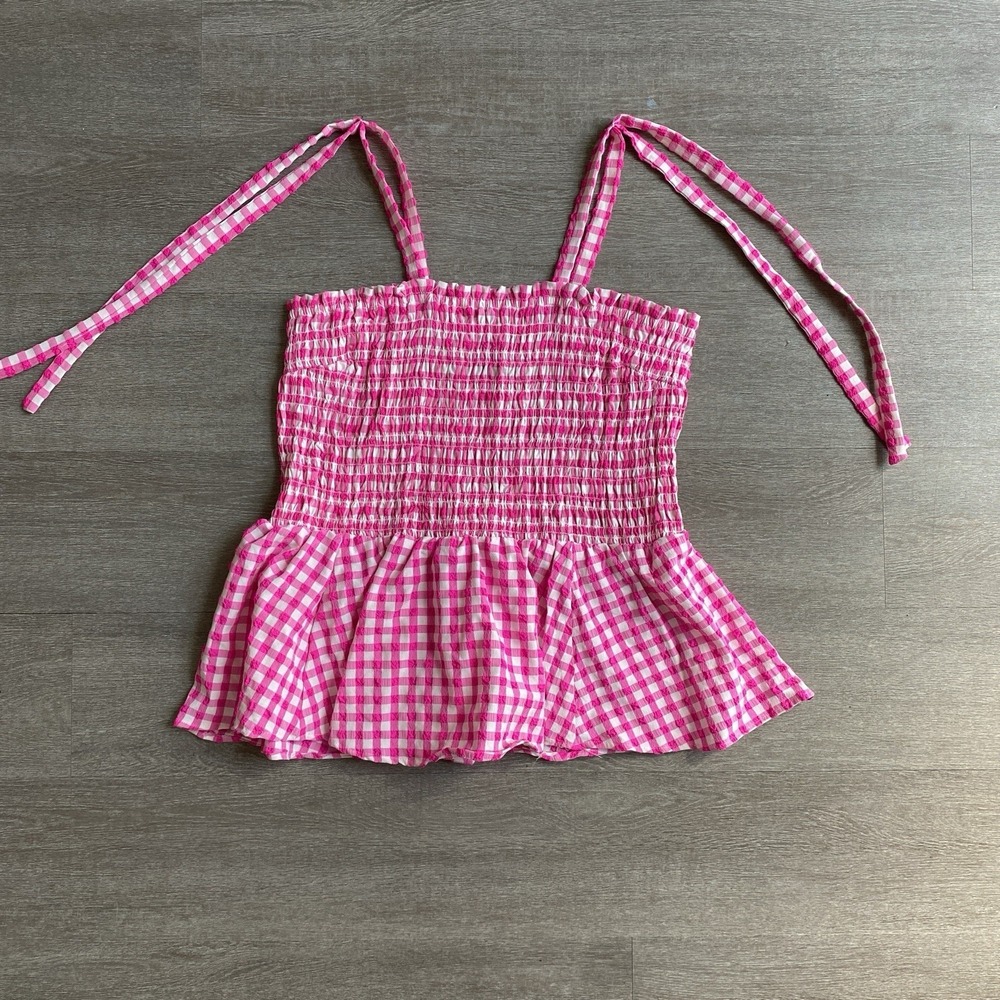 Angie Gingham Electric Pink Picnic Print Strappy Top SIze XL